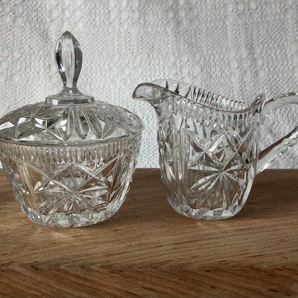 Source Unknown Other - Vintage Brilliant Cut Glass Creamer and Sugar Bowl w/ Lid (Matching Pair)